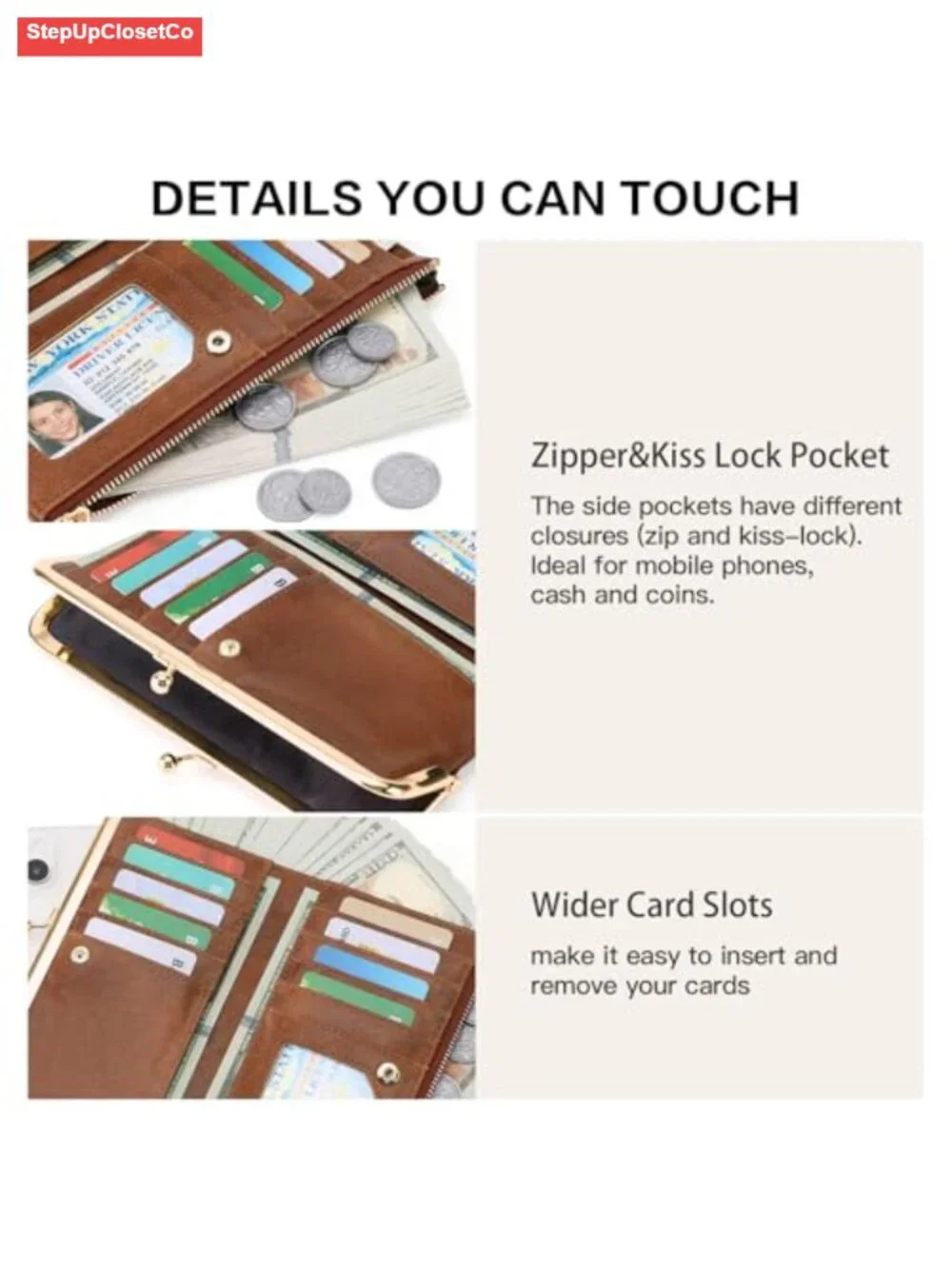 Vintage Kiss Lock Bifold Wallet for Women PU Leather with 9 Card Slots